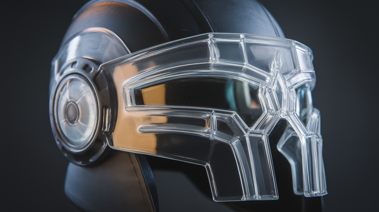 3d printing cosplay helmet visor - finished print closeup
