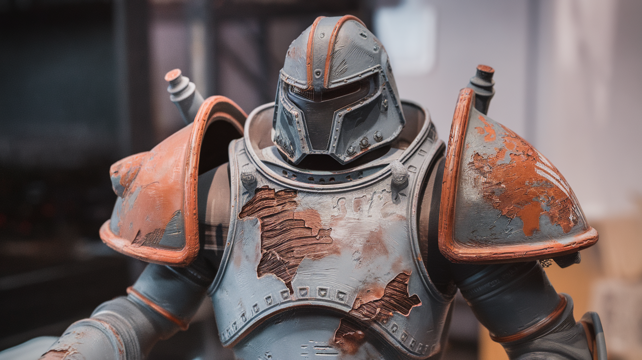 cosplay 3d printed armor weathering battle damage paint techniques 2026 - finished print closeup