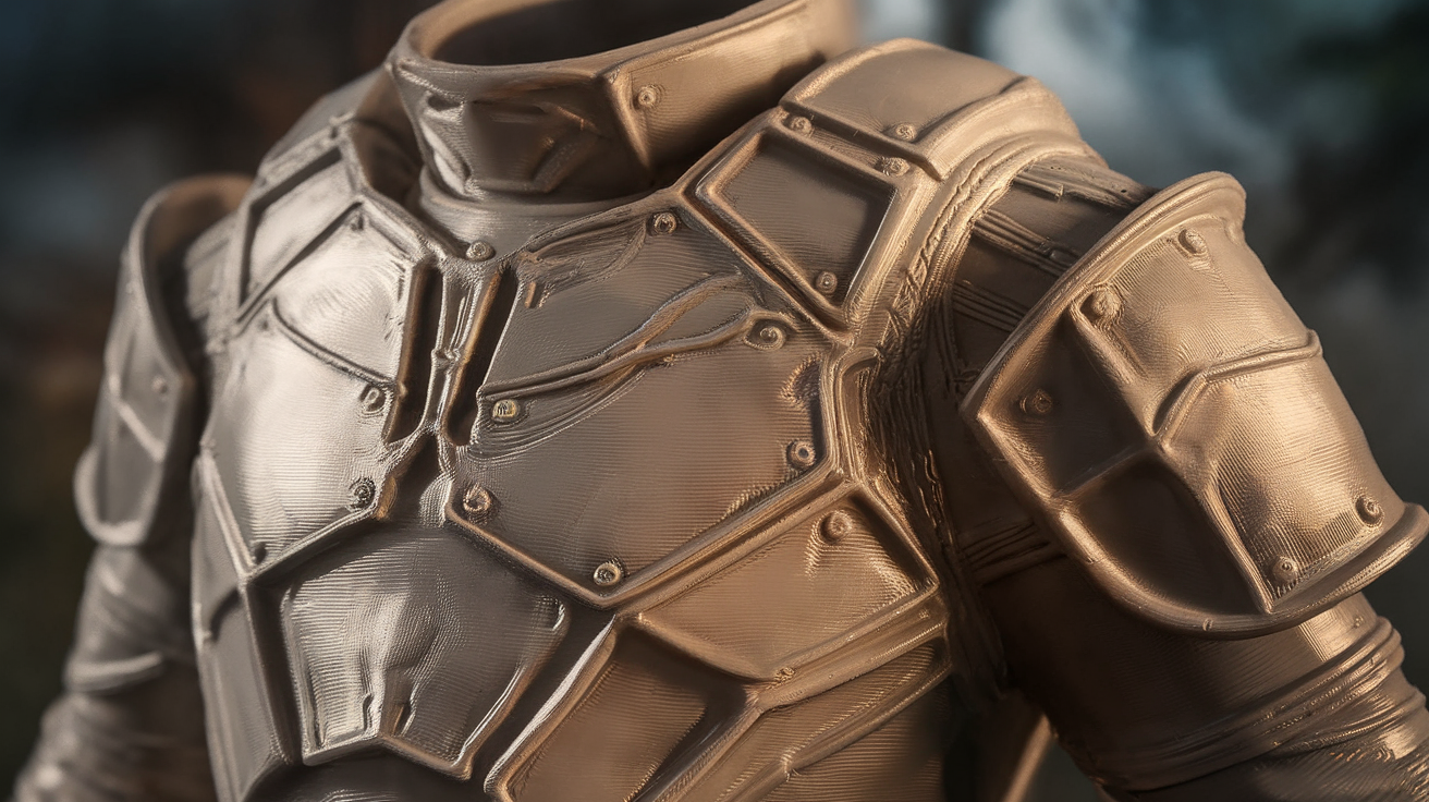 cosplay armor finishing primer bondo sanding paint weathering technique - finished print closeup